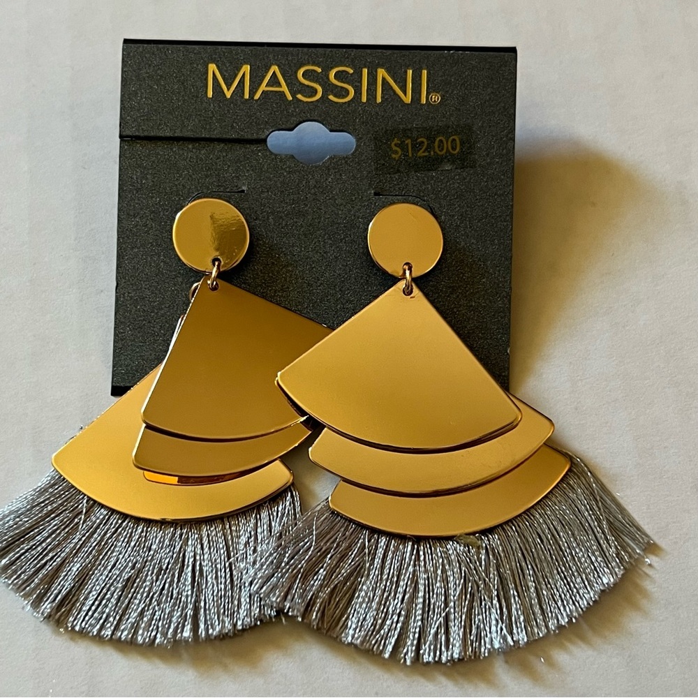 Massini grey skies gold triangle dangle earrings
